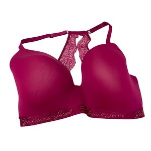 Victoria’s Secret T-shirt lightly lined Bra Gold Glitter Sparkle Lace Back 36DDD